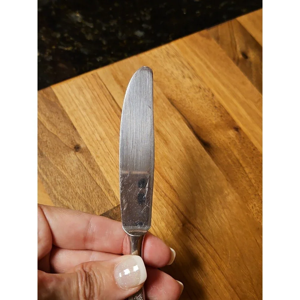 Vintage Everbrite Premier Stainless EVS13 Knife Japan Textured Leaf Silverware